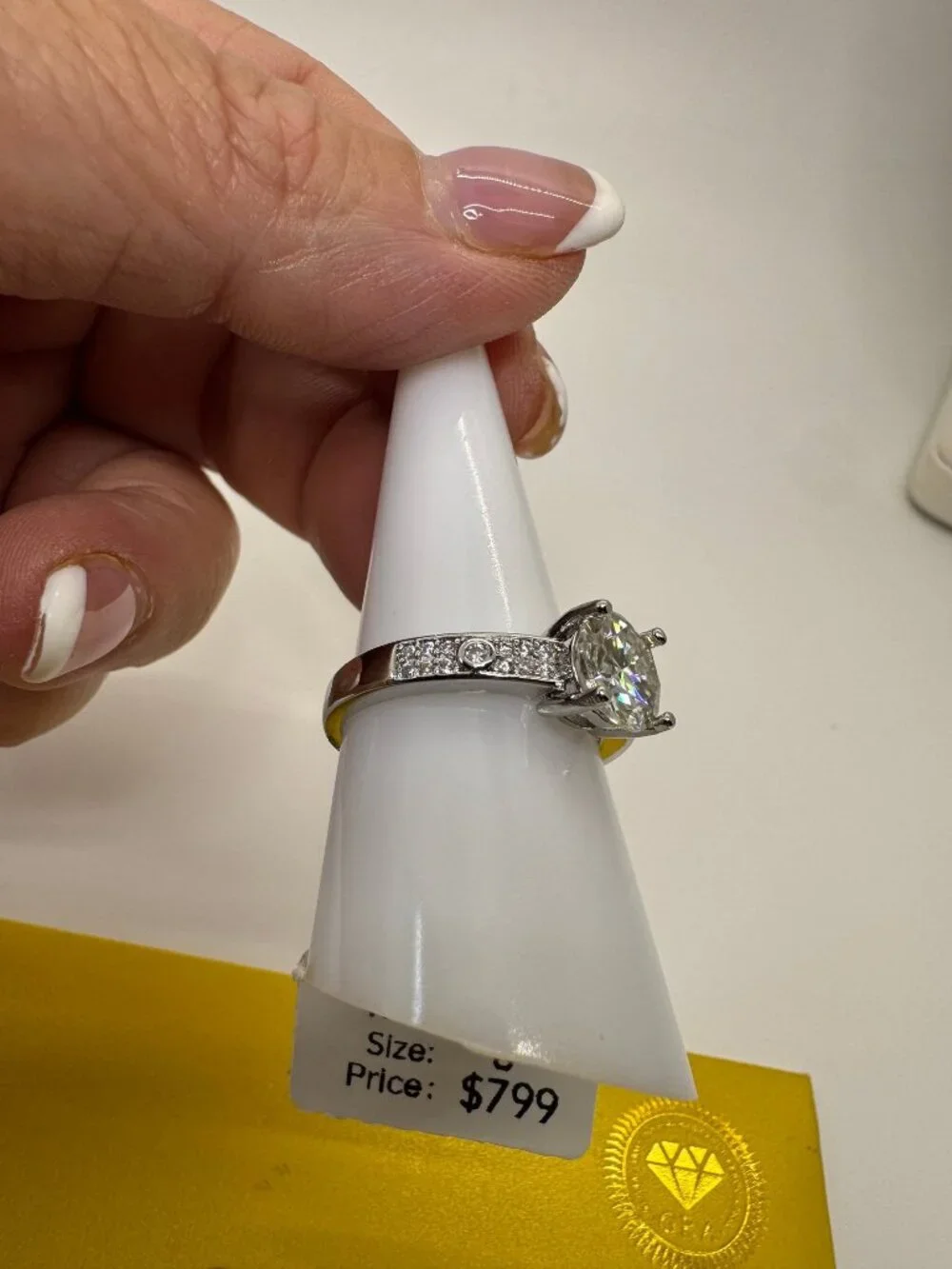 2.0 ct  Moissanite Size 8 Round Solitaire Ring with Pave Silver GRA Certified